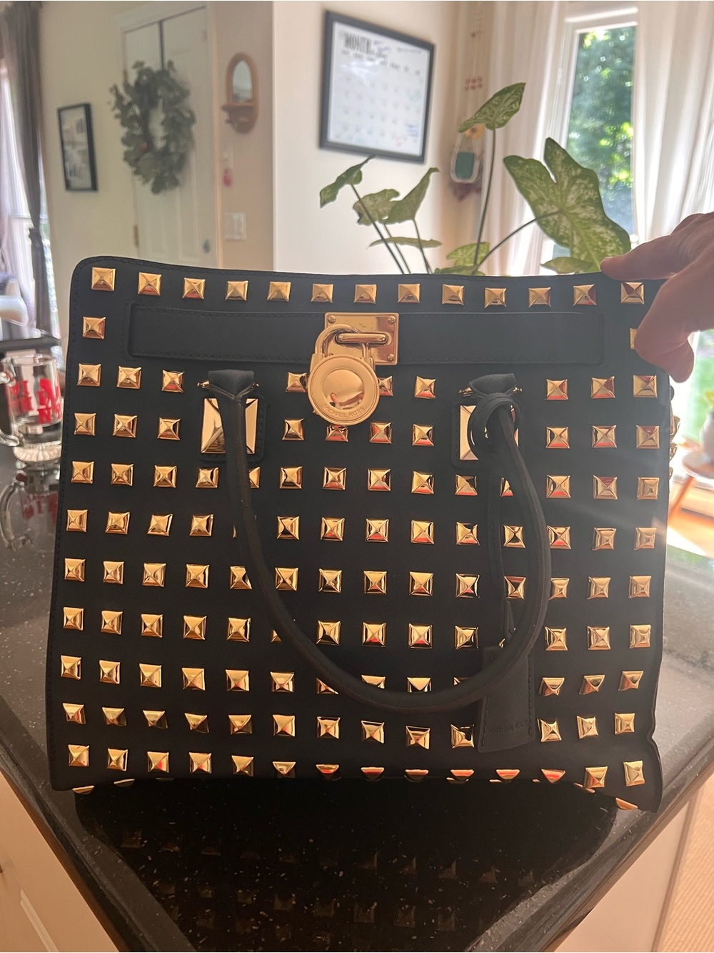 Michael Kors Black Tote with Gold Stud Embellishment